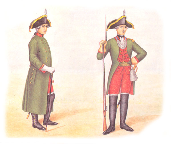 Офицер пехотного полка в сюртуке и обер-офицер пехотного полка в парадной форме