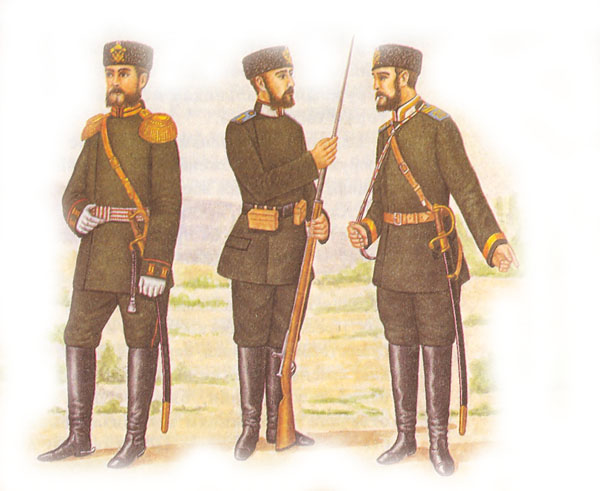 Штаб-офицер, рядовой и фельдфебель пехотных полков в парадной форме