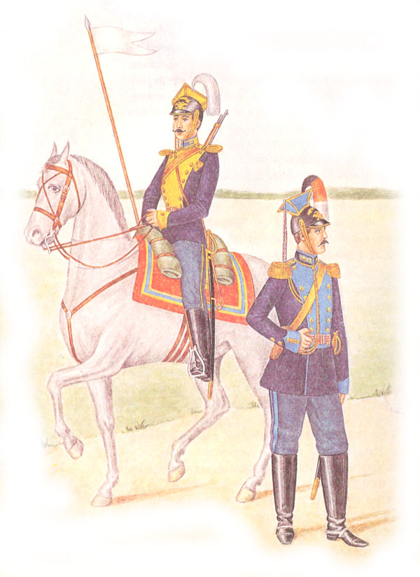 Рядовой 12-го уланского Белгородского полка в парадной форме и генерал 2-го лейб-Уланского Курляндского императора Александра III полка в парадной форме